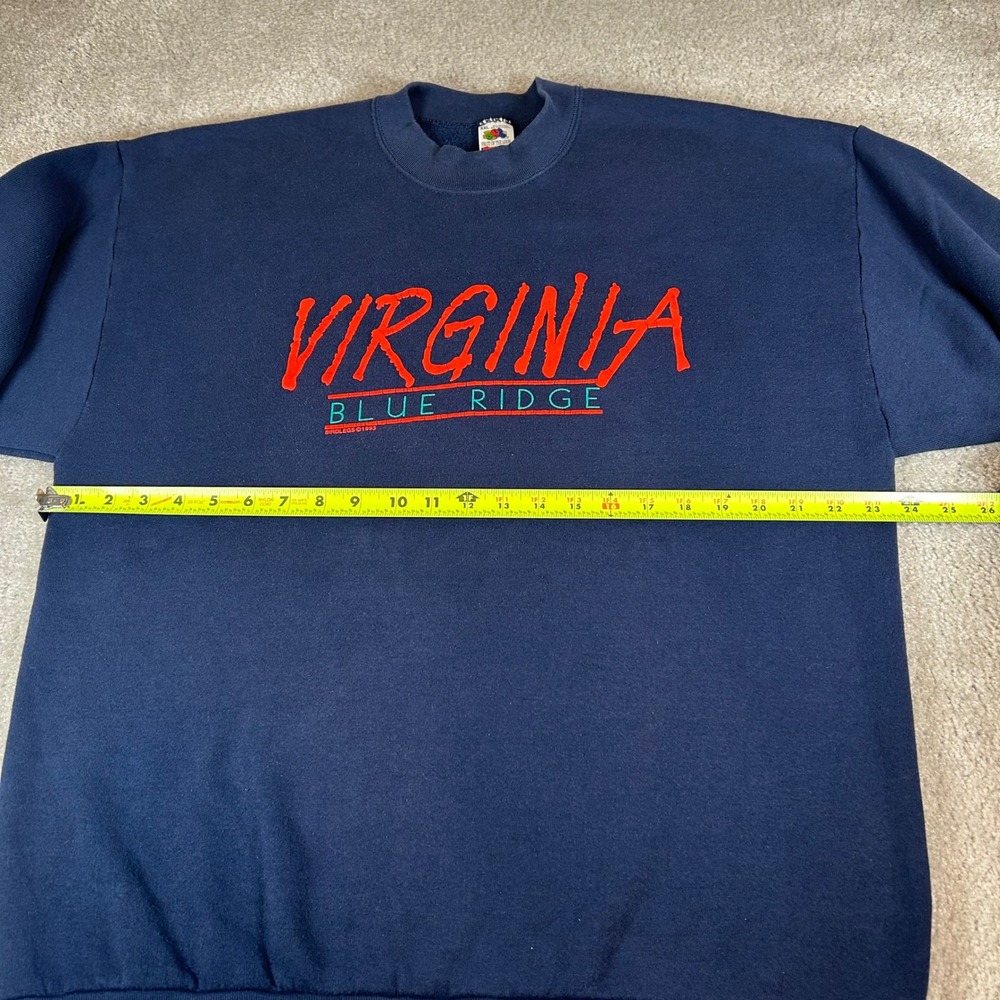 Vintage Fruit of the Loom Sweatshirt Mens XXL Navy Blue 1992 Virginia Blue Ridge - Picture 6 of 11
